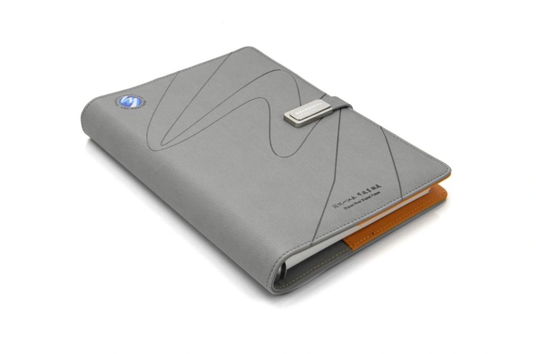 Caderno de couro do plutônio de Grey High-Grade com a curvatura magnética do disco de U, logotipo customizável